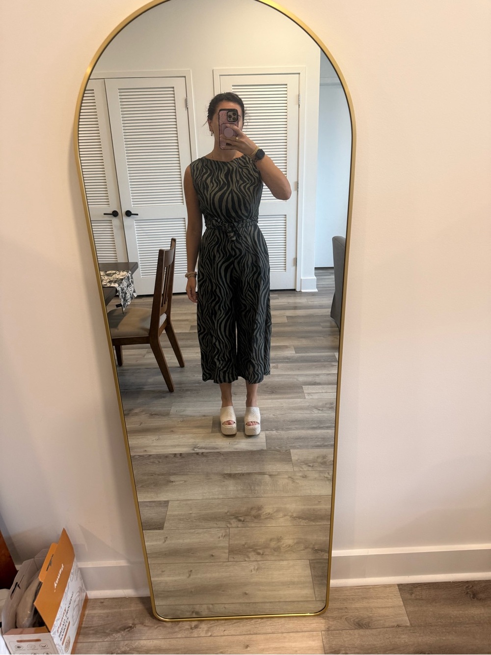 Corey Lynn Calter Sleeveless Zebra-Print Midi Dress in Black and Olive